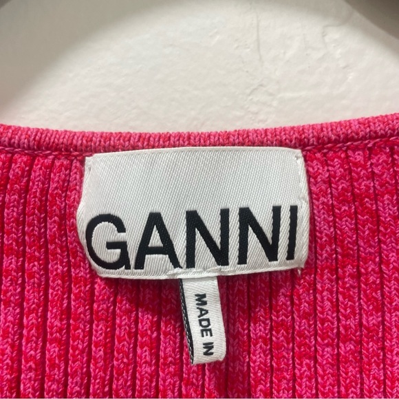 EUC Ganni Marled Ribbed Knit Midi Dress Fuchsia Pink Long Sleeve Stretch Small - Picture 8 of 16